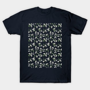 Cute Panda and Leaves Art Pattern Black Ver T-Shirt